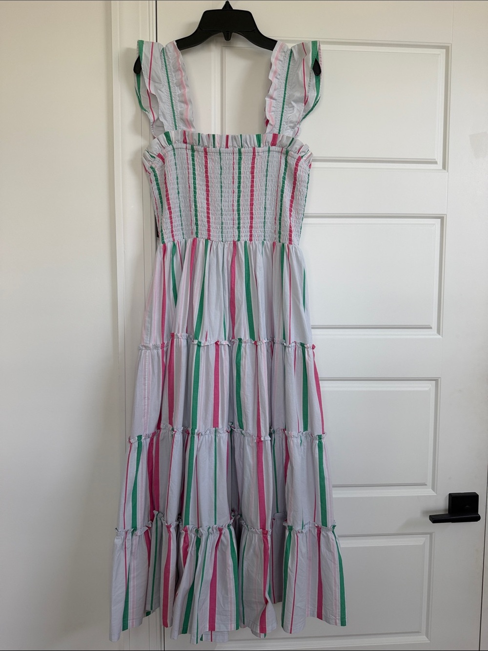 crown & ivy White Maxi Sundress with Pink & Green Stripes